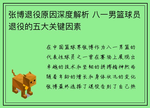 张博退役原因深度解析 八一男篮球员退役的五大关键因素