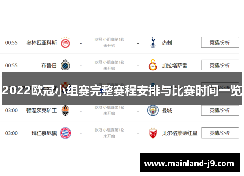 2022欧冠小组赛完整赛程安排与比赛时间一览