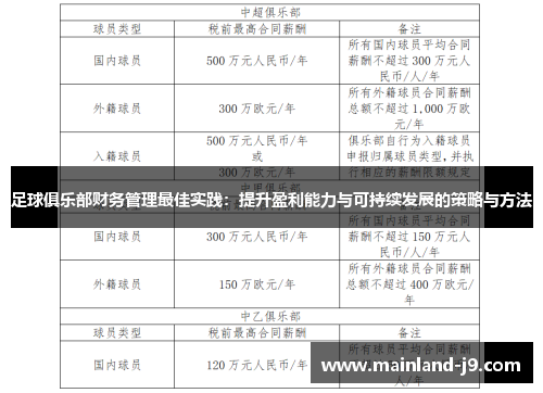 足球俱乐部财务管理最佳实践:提升盈利能力与可持续发展的策略与方法 足球俱乐部财务管理最佳实践:提升盈利能力与可持续发展的策略与方法