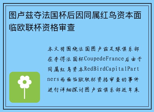 图卢兹夺法国杯后因同属红鸟资本面临欧联杯资格审查